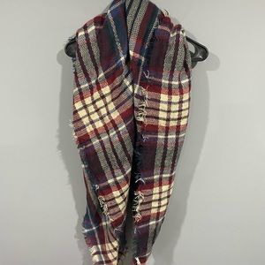 Plaid Wool Scarf in Red, Blue, and Cream